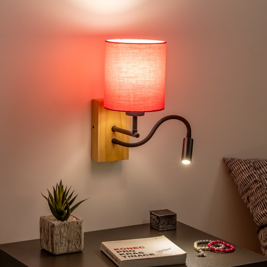 Brilagi - LED Гъвкав аплик NUBILA WOOD 1xE27/25W/230V + LED/3W дъб/розов