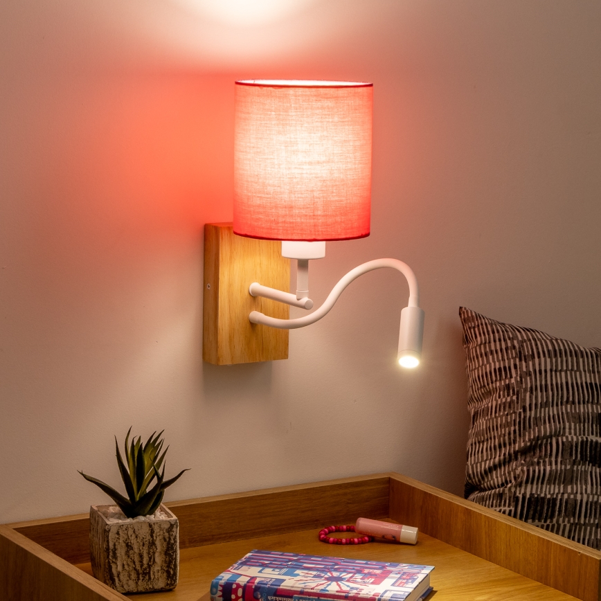 Brilagi - LED Гъвкав аплик NUBILA WOOD 1xE27/25W/230V + LED/3W дъб/розов