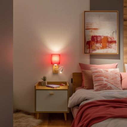 Brilagi - LED Гъвкав аплик NUBILA WOOD 1xE27/25W/230V + LED/3W дъб/розов