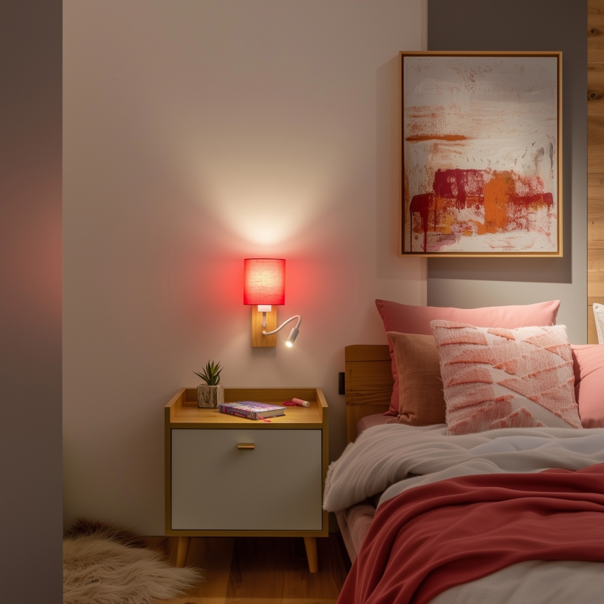 Brilagi - LED Гъвкав аплик NUBILA WOOD 1xE27/25W/230V + LED/3W дъб/розов