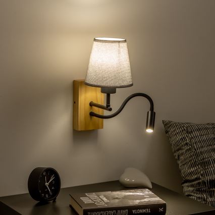 Brilagi - LED Гъвкав аплик NUBILA WOOD 1xE27/25W/230V + LED/3W дъб/сив