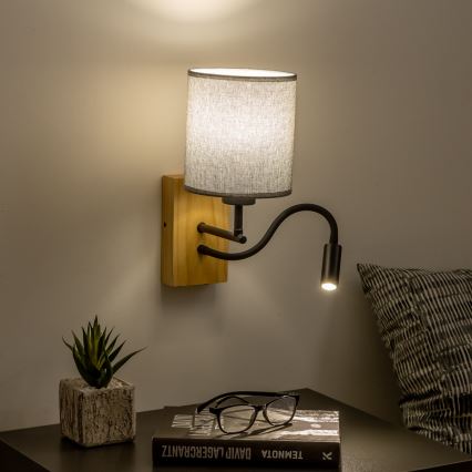 Brilagi - LED Гъвкав аплик NUBILA WOOD 1xE27/25W/230V + LED/3W дъб/сив