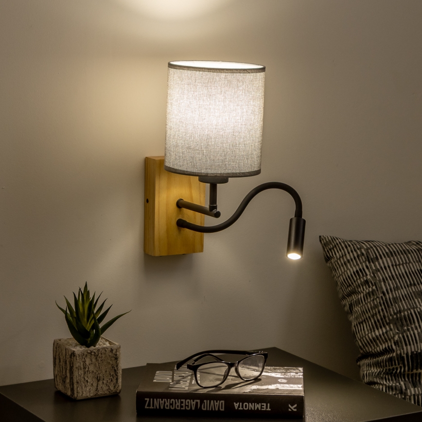 Brilagi - LED Гъвкав аплик NUBILA WOOD 1xE27/25W/230V + LED/3W дъб/сив