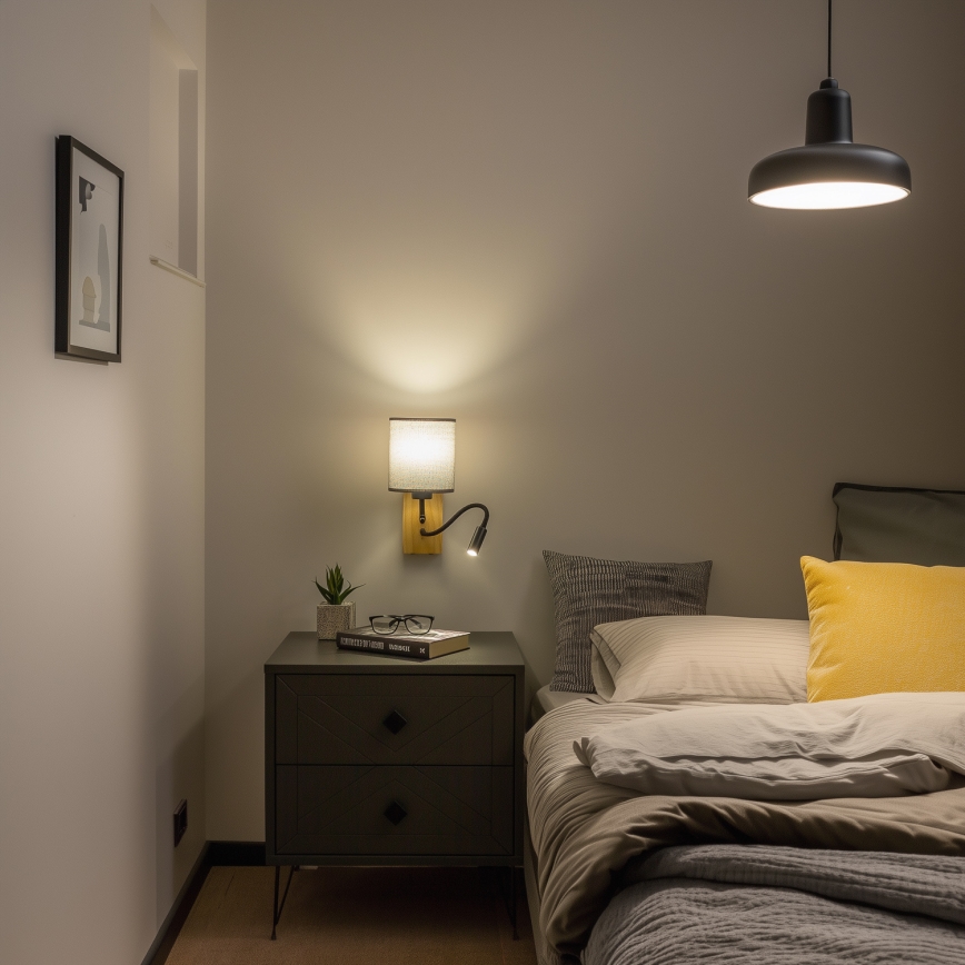 Brilagi - LED Гъвкав аплик NUBILA WOOD 1xE27/25W/230V + LED/3W дъб/сив