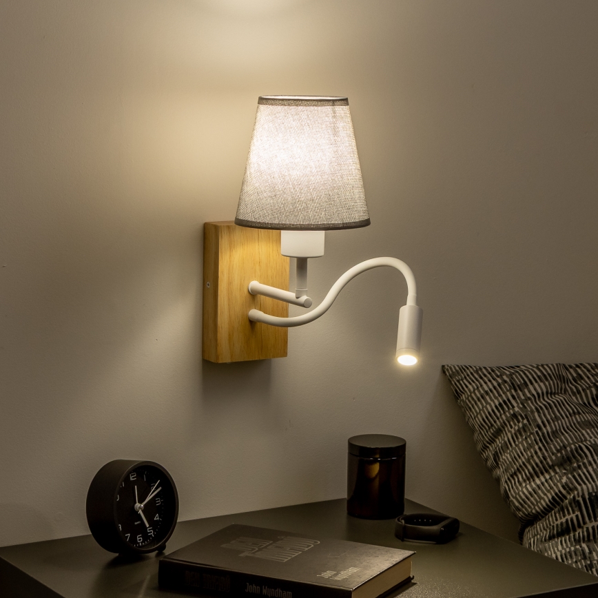 Brilagi - LED Гъвкав аплик NUBILA WOOD 1xE27/25W/230V + LED/3W дъб/сив