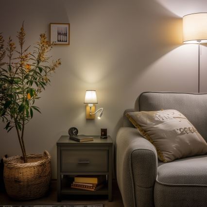 Brilagi - LED Гъвкав аплик NUBILA WOOD 1xE27/25W/230V + LED/3W дъб/сив