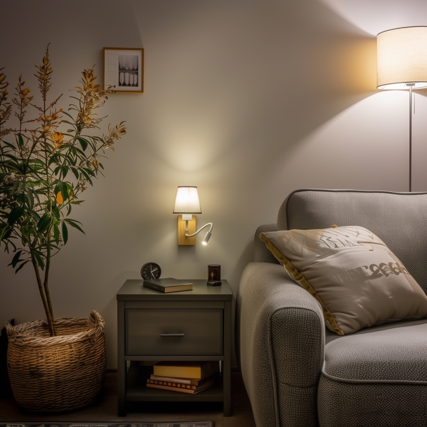 Brilagi - LED Гъвкав аплик NUBILA WOOD 1xE27/25W/230V + LED/3W дъб/сив