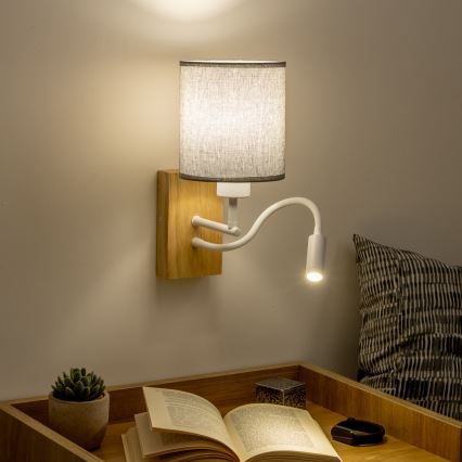 Brilagi - LED Гъвкав аплик NUBILA WOOD 1xE27/25W/230V + LED/3W дъб/сив
