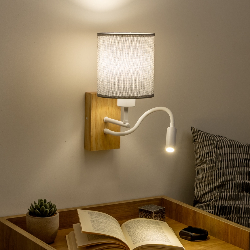 Brilagi - LED Гъвкав аплик NUBILA WOOD 1xE27/25W/230V + LED/3W дъб/сив