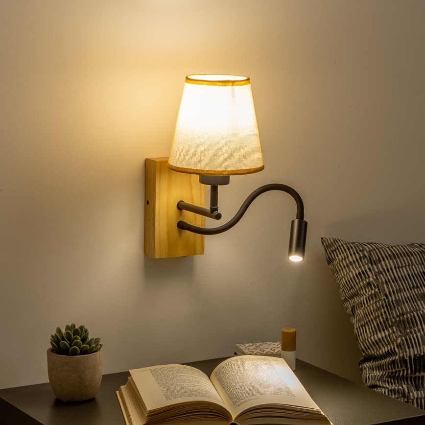 Brilagi - LED Гъвкав аплик NUBILA WOOD 1xE27/25W/230V + LED/3W дъб/светлокафяво