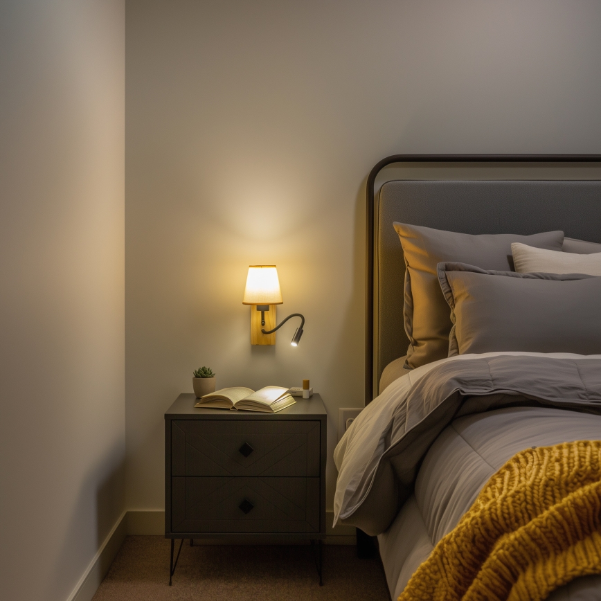 Brilagi - LED Гъвкав аплик NUBILA WOOD 1xE27/25W/230V + LED/3W дъб/светлокафяво