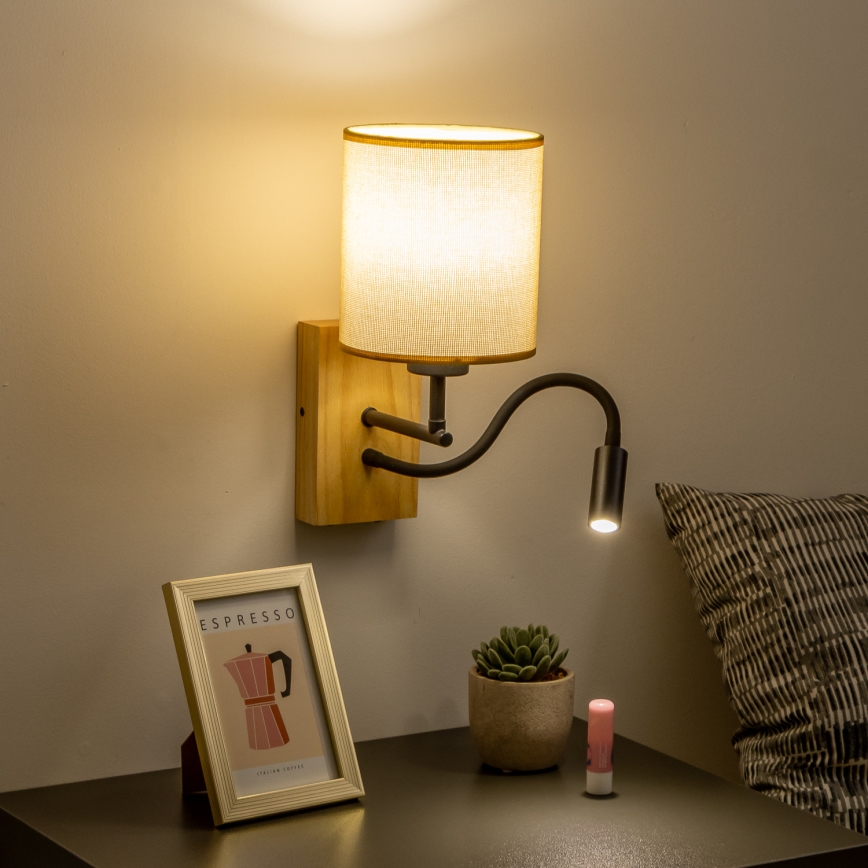 Brilagi - LED Гъвкав аплик NUBILA WOOD 1xE27/25W/230V + LED/3W дъб/светлокафяво
