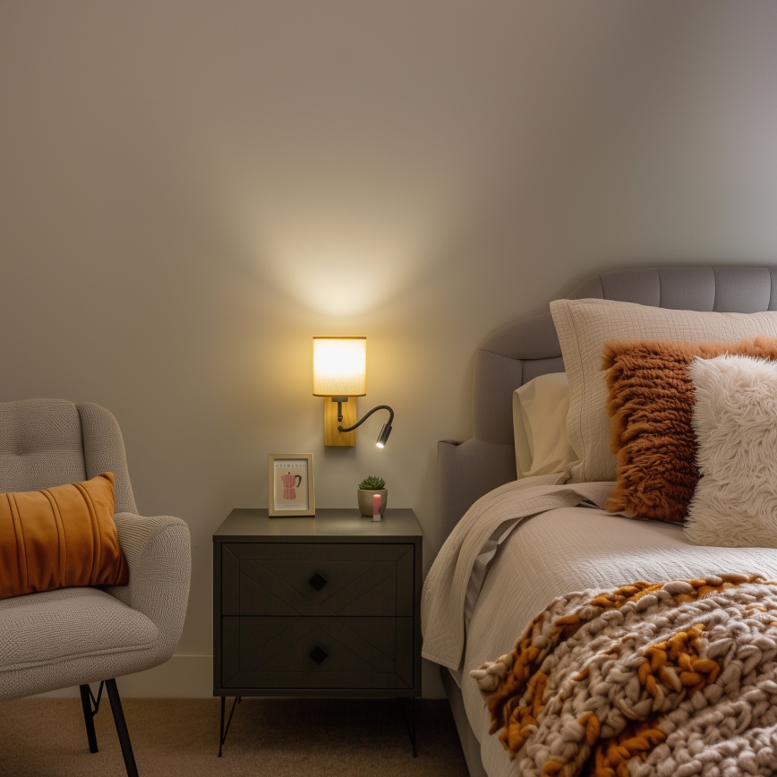 Brilagi - LED Гъвкав аплик NUBILA WOOD 1xE27/25W/230V + LED/3W дъб/светлокафяво