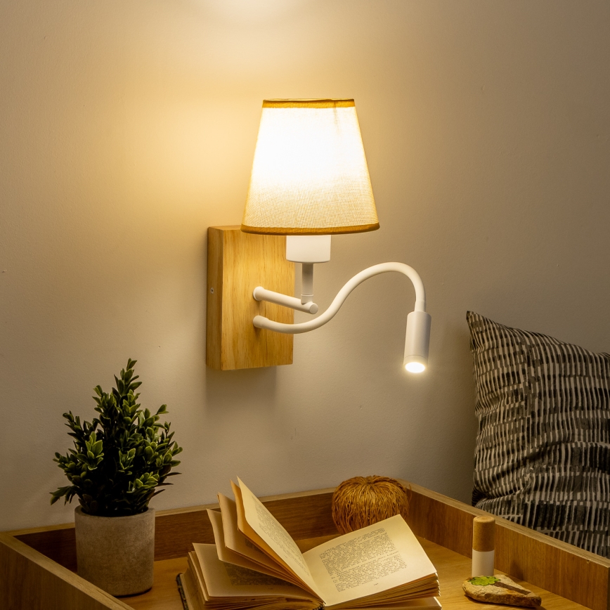 Brilagi - LED Гъвкав аплик NUBILA WOOD 1xE27/25W/230V + LED/3W дъб/светлокафяво