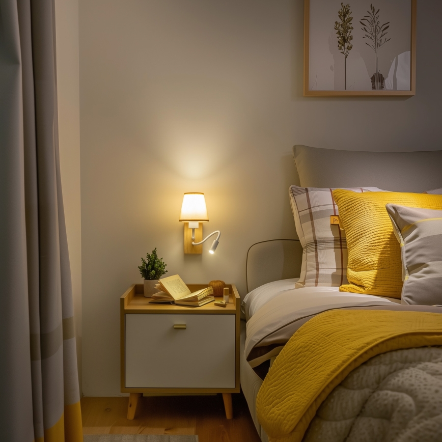 Brilagi - LED Гъвкав аплик NUBILA WOOD 1xE27/25W/230V + LED/3W дъб/светлокафяво