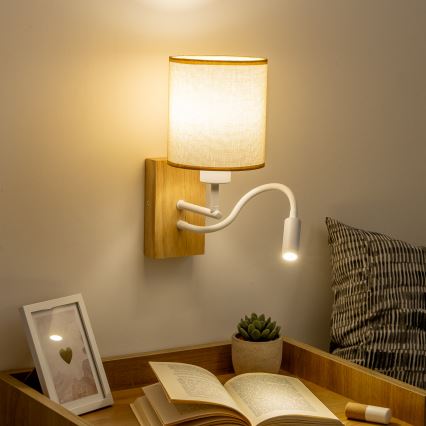 Brilagi - LED Гъвкав аплик NUBILA WOOD 1xE27/25W/230V + LED/3W дъб/светлокафяво
