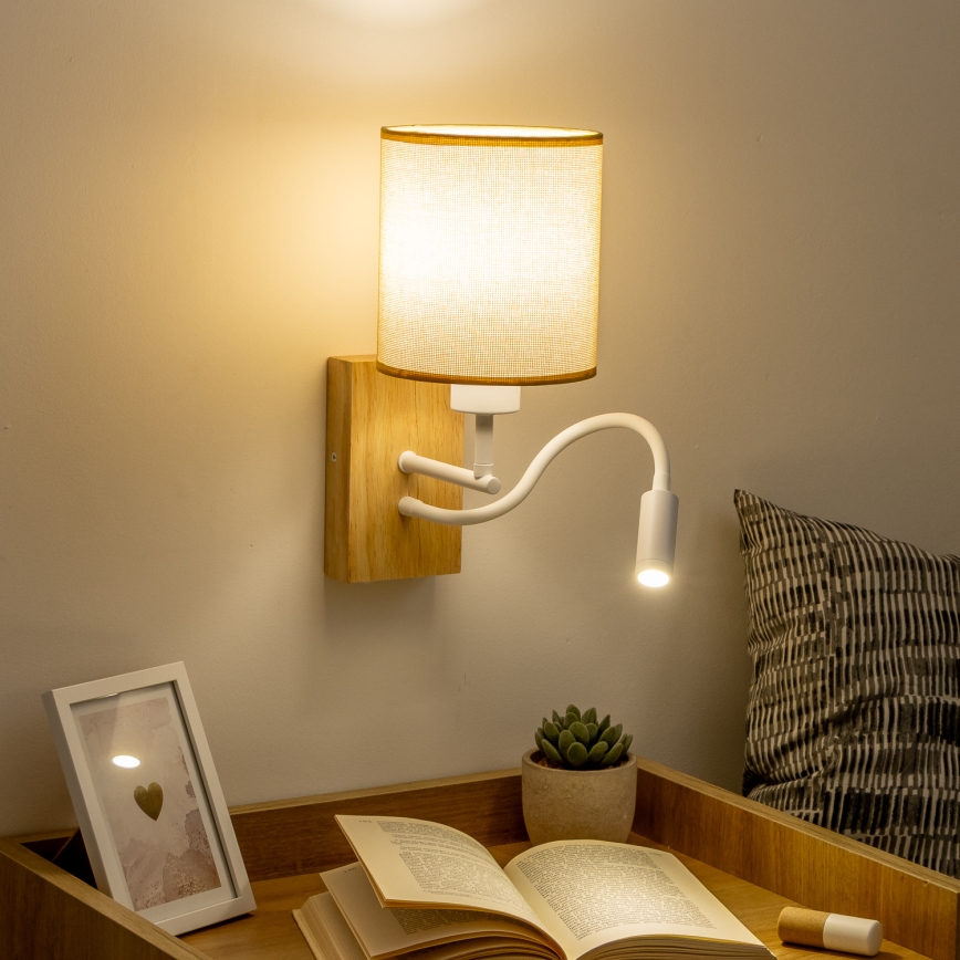 Brilagi - LED Гъвкав аплик NUBILA WOOD 1xE27/25W/230V + LED/3W дъб/светлокафяво