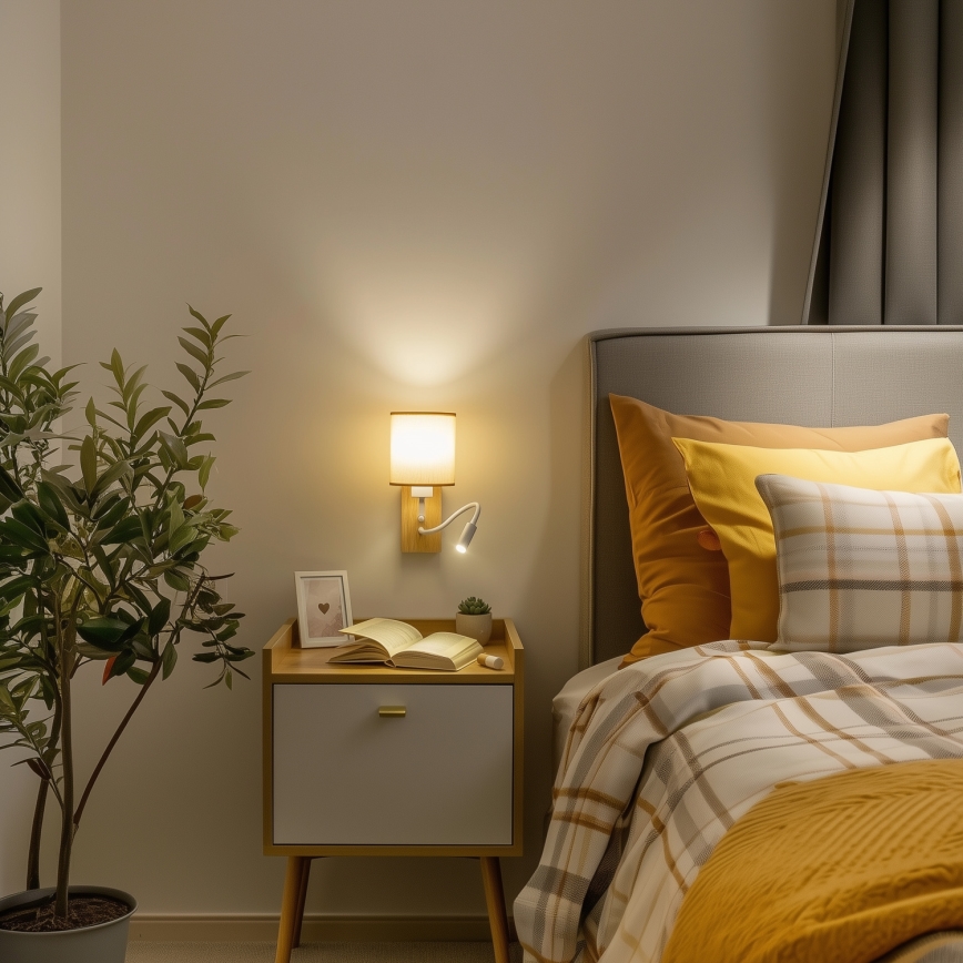Brilagi - LED Гъвкав аплик NUBILA WOOD 1xE27/25W/230V + LED/3W дъб/светлокафяво