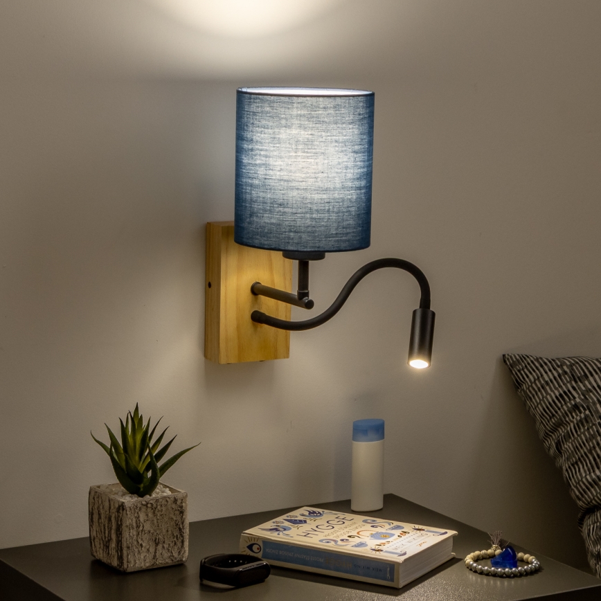 Brilagi - LED Гъвкав аплик NUBILA WOOD 1xE27/25W/230V + LED/3W дъб/тъмносин