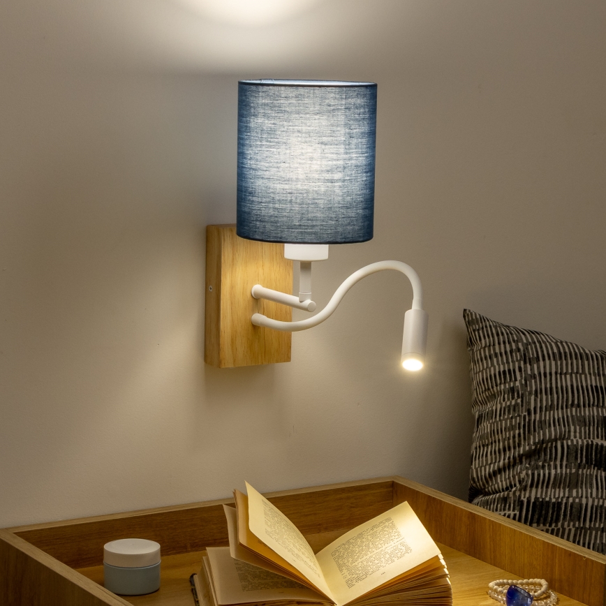 Brilagi - LED Гъвкав аплик NUBILA WOOD 1xE27/25W/230V + LED/3W дъб/тъмносин