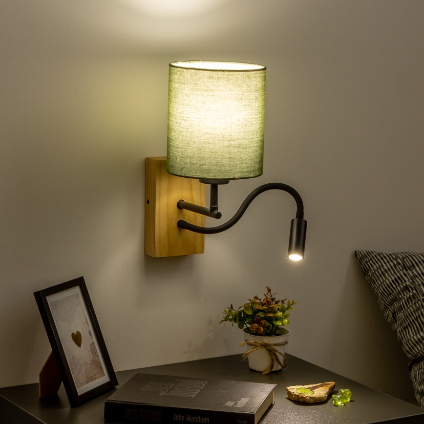 Brilagi - LED Гъвкав аплик NUBILA WOOD 1xE27/25W/230V + LED/3W дъб/зелен