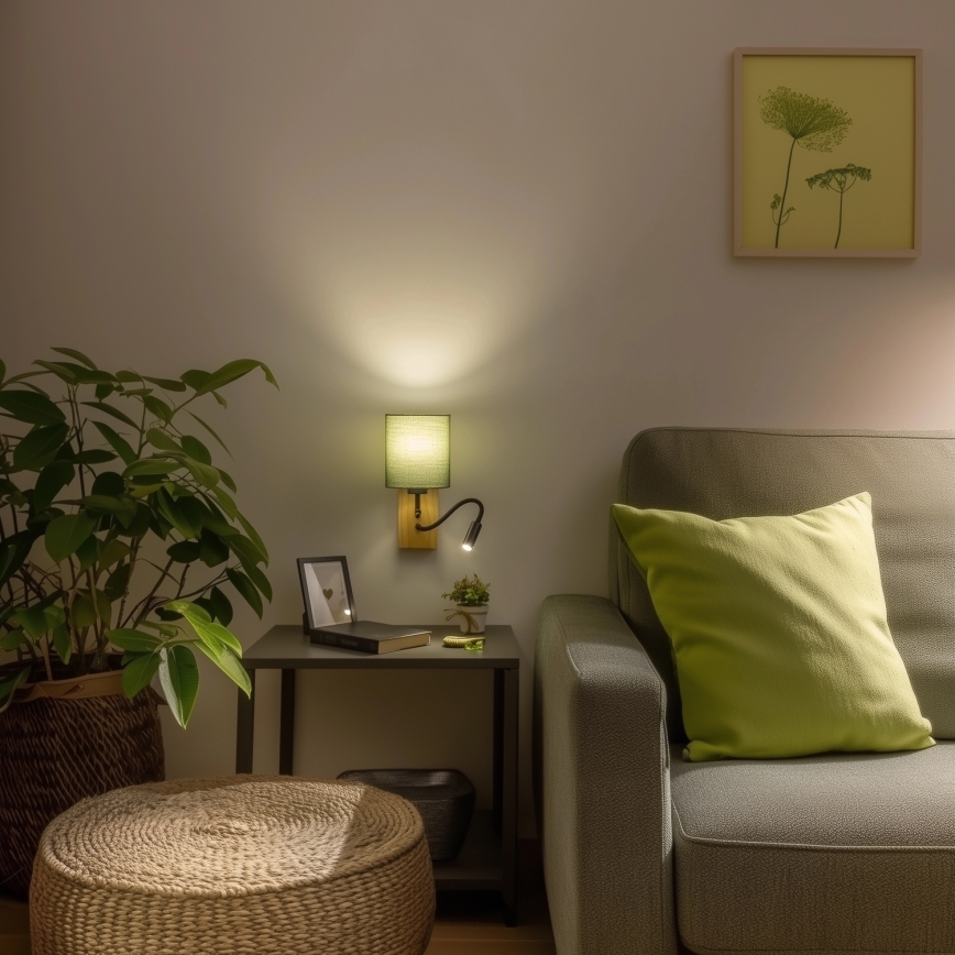 Brilagi - LED Гъвкав аплик NUBILA WOOD 1xE27/25W/230V + LED/3W дъб/зелен