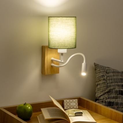 Brilagi - LED Гъвкав аплик NUBILA WOOD 1xE27/25W/230V + LED/3W дъб/зелен