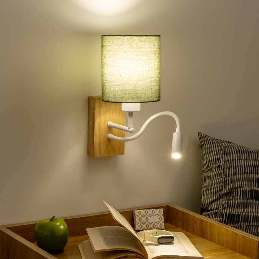 Brilagi - LED Гъвкав аплик NUBILA WOOD 1xE27/25W/230V + LED/3W дъб/зелен