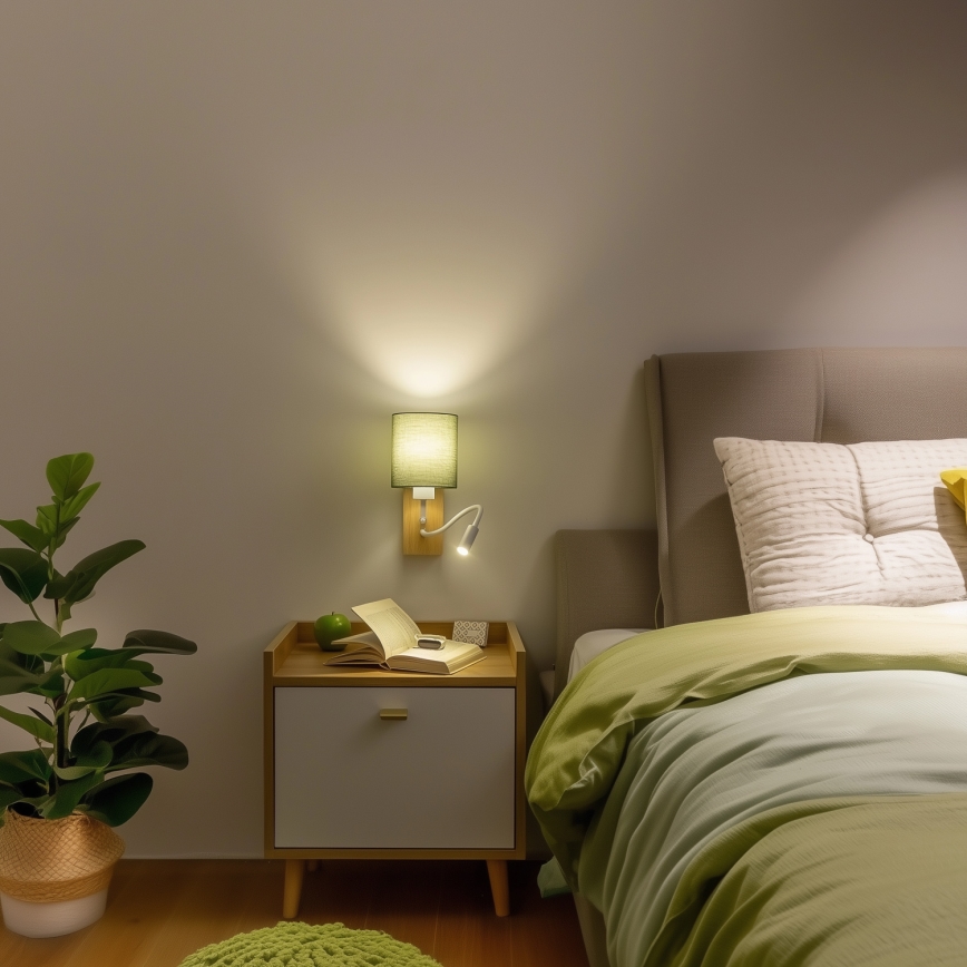 Brilagi - LED Гъвкав аплик NUBILA WOOD 1xE27/25W/230V + LED/3W дъб/зелен