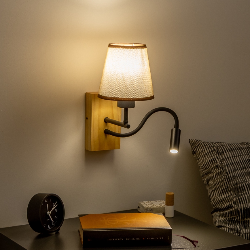 Brilagi - LED Гъвкав аплик NUBILA WOOD 1xE27/25W/230V + LED/3W дъб/кафяв