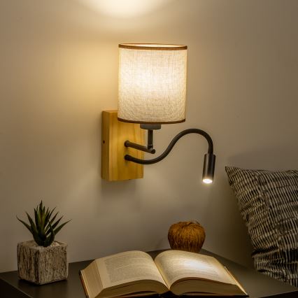 Brilagi - LED Гъвкав аплик NUBILA WOOD 1xE27/25W/230V + LED/3W дъб/кафяв