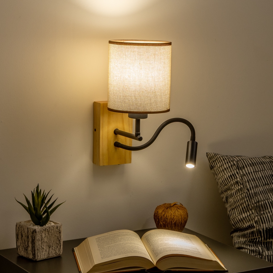 Brilagi - LED Гъвкав аплик NUBILA WOOD 1xE27/25W/230V + LED/3W дъб/кафяв