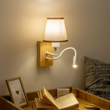 Brilagi - LED Гъвкав аплик NUBILA WOOD 1xE27/25W/230V + LED/3W дъб/кафяв
