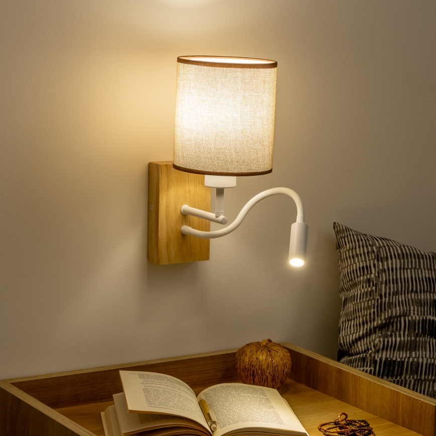 Brilagi - LED Гъвкав аплик NUBILA WOOD 1xE27/25W/230V + LED/3W дъб/кафяв