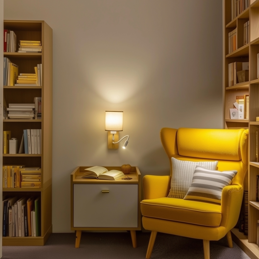 Brilagi - LED Гъвкав аплик NUBILA WOOD 1xE27/25W/230V + LED/3W дъб/кафяв