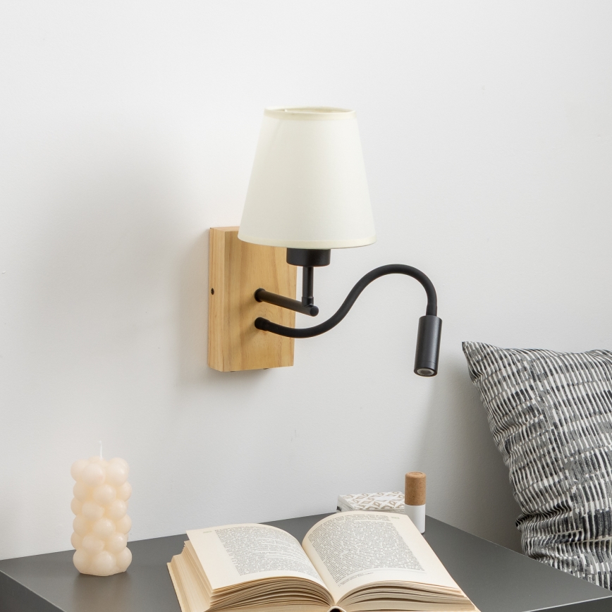 Brilagi - LED Гъвкав аплик NUBILA WOOD 1xE27/25W/230V + LED/3W дъб/кремав