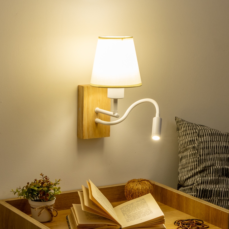 Brilagi - LED Гъвкав аплик NUBILA WOOD 1xE27/25W/230V + LED/3W дъб/кремав
