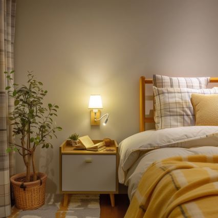 Brilagi - LED Гъвкав аплик NUBILA WOOD 1xE27/25W/230V + LED/3W дъб/кремав