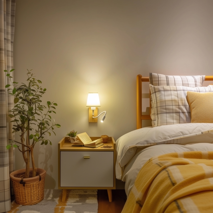 Brilagi - LED Гъвкав аплик NUBILA WOOD 1xE27/25W/230V + LED/3W дъб/кремав