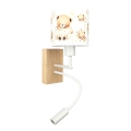 Brilagi - LED детска гъвкава настенна лампа BOBO WOOD 1xE27/25W/230V + LED/3W дъб/бяла/мечета