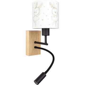 Brilagi - LED детска гъвкава настенна лампа BOBO WOOD 1xE27/25W/230V + LED/3W дъб/черен/бял/зайчета