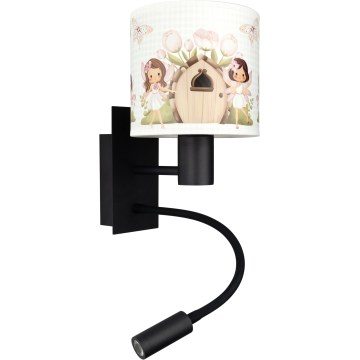 Brilagi - LED детска гъвкава стенна лампа BOBO 1xE27/25W/230V + LED/3W черна/бяла/розова/феи
