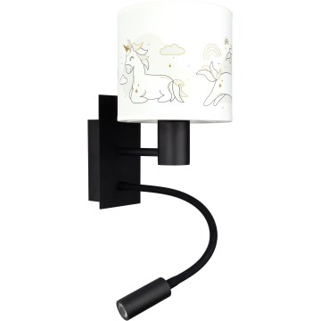 Brilagi - LED детска гъвкава стенна лампа BOBO 1xE27/25W/230V + LED/3W черна/бяла/с еднорози