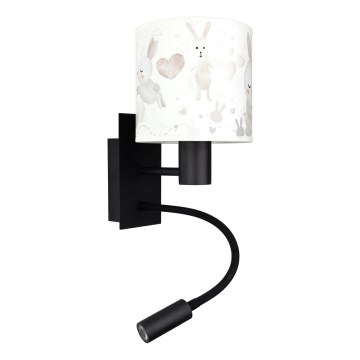 Brilagi - LED детска гъвкава стенна лампа BOBO 1xE27/25W/230V + LED/3W черна/бяла/с мотив зайчета