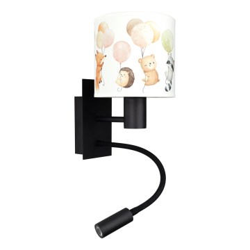Brilagi - LED детска гъвкава стенна лампа BOBO 1xE27/25W/230V + LED/3W черна/бяла/с животински мотиви