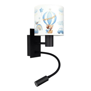 Brilagi - LED детска гъвкава стенна лампа BOBO 1xE27/25W/230V + LED/3W черна/бяла/синя/меченца