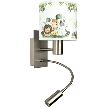Brilagi - LED детска гъвкава стенна лампа BOBO 1xE27/25W/230V + LED/3W матов хром/бял/зелен/джунгла