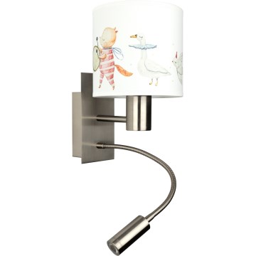 Brilagi - LED детска гъвкава стенна лампа BOBO 1xE27/25W/230V + LED/3W матов хром/бяла/с животински мотиви