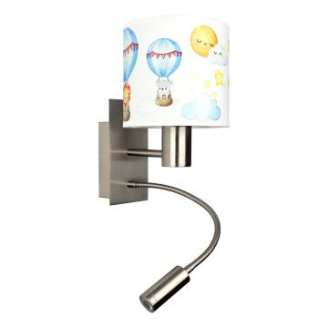 Brilagi - LED детска гъвкава стенна лампа BOBO 1xE27/25W/230V + LED/3W матов хром/бяла/с животински мотиви