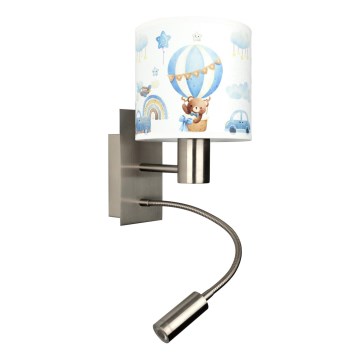 Brilagi - LED детска гъвкава стенна лампа BOBO 1xE27/25W/230V + LED/3W матов хром/бяла/синя/мечета